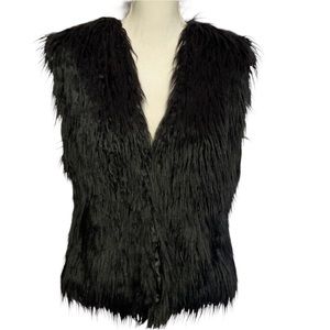 Via Spiga Black Faux Fur Vest Fully Lined Long Fur Retro